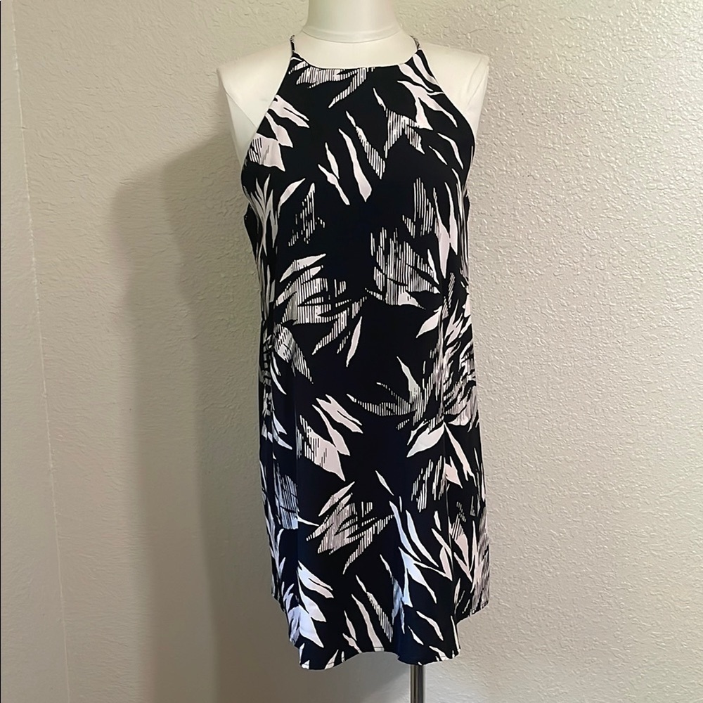 Tyche Black and White Patterned Halter Dress